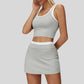 Two-piece contrasting sports tank top + A-line skirt