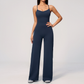 Wholesale Women's Brushed Yoga Jumpsuit – Cross Back Wide-Leg Athletic Bodysuit w/ Chest Pad
