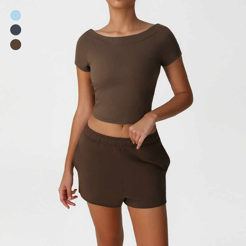 Cropped T-Shirt + Loose Sports Shorts 2-Piece Set