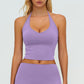 Halter-neck open-back sports tank top