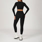 Round-neck long-sleeve high-waist fitted top+HIGH WAIST LEGGINGS 2-PIECE SET