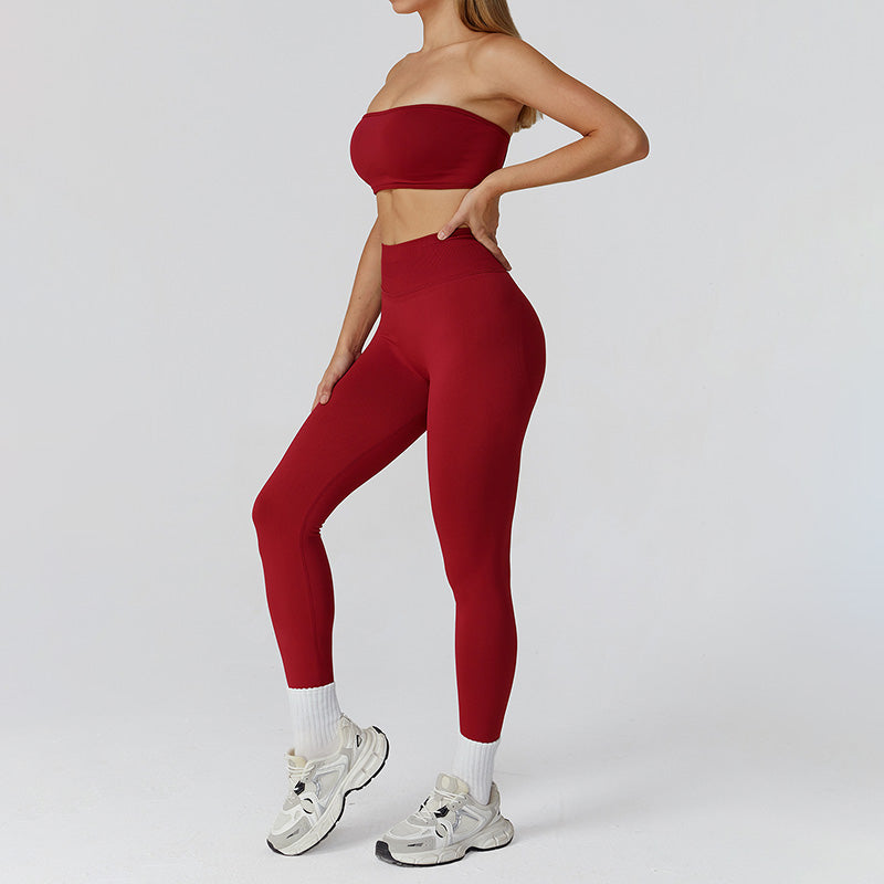 Seamless Tube Sports Bra + High-waisted leggings 2-Piece Set