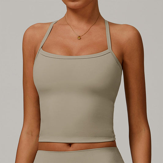 Brushed cross back and thin straps yoga tank top