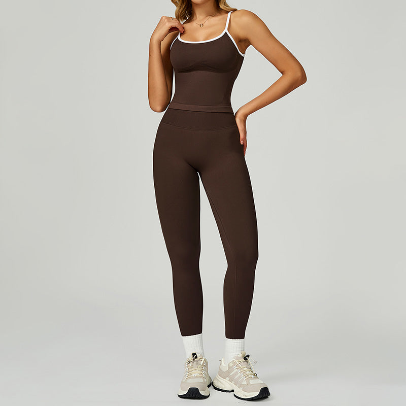 Seamless Contrasting Color tank top + High-waisted leggings 2-Piece Set