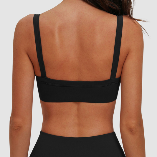 Wholesale Brushed Double-Strap Sports Bra – Open-Back Seam-Detail Yoga Bra with Chest Pad