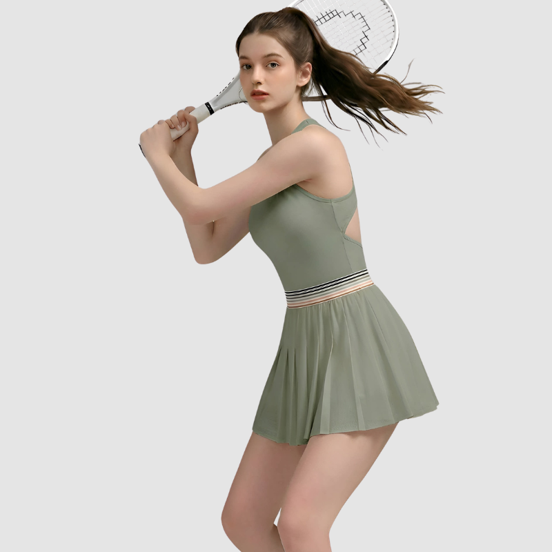 Wholesale Women's Racerback Tennis Dress with Removable Cups & Built-in Shorts