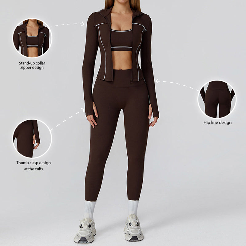 Racerback Sports Bra + Jacket + high waist leggings 3-piece set