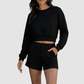 Wholesale Women's Crew Neck Long Sleeve Loose Sweatshirt Set – Casual Pullover Top + Shorts