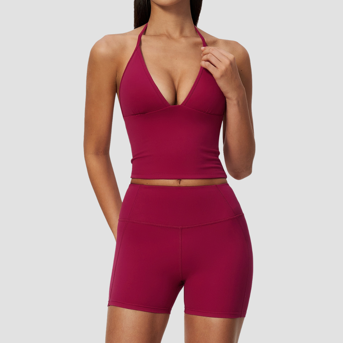 Wholesale Women's Deep-V Sleeveless Vest and High-waist Shorts Yoga Set