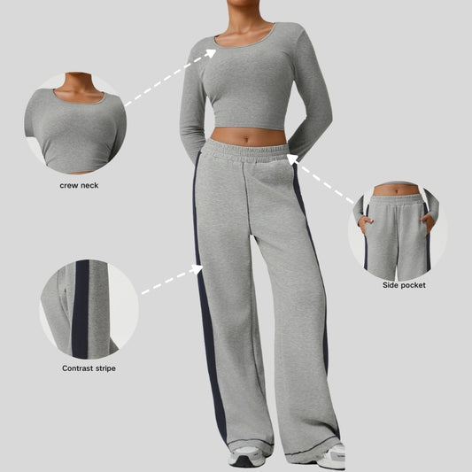 Wholesale Striped Color-Blocked Sweatshirt and Sweatpants | Wonderxfans bulk activewear