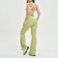 Women's contrasting color backless tank top + high-waisted flared pants 2-piece set
