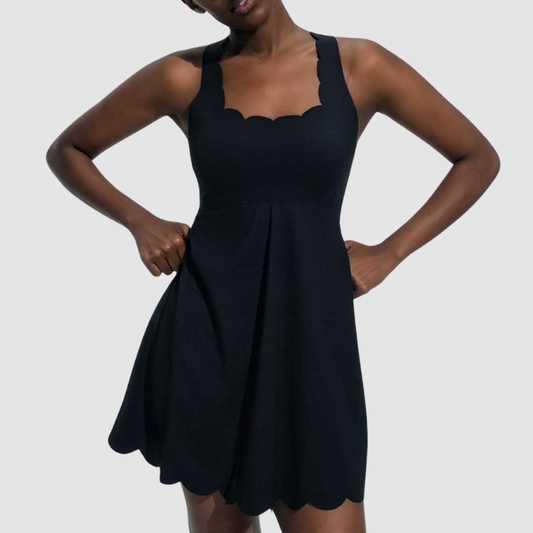 Wholesale Naked-Feel Cross-Back Tennis Dress with Built-In Safety Shorts – Sculpting Athletic Dress