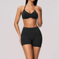 Wholesale Women's Seamless Yoga Set: Halter Open-Back Sports Bra & Shorts – Quick-Dry Lycra w/ Chest Pad