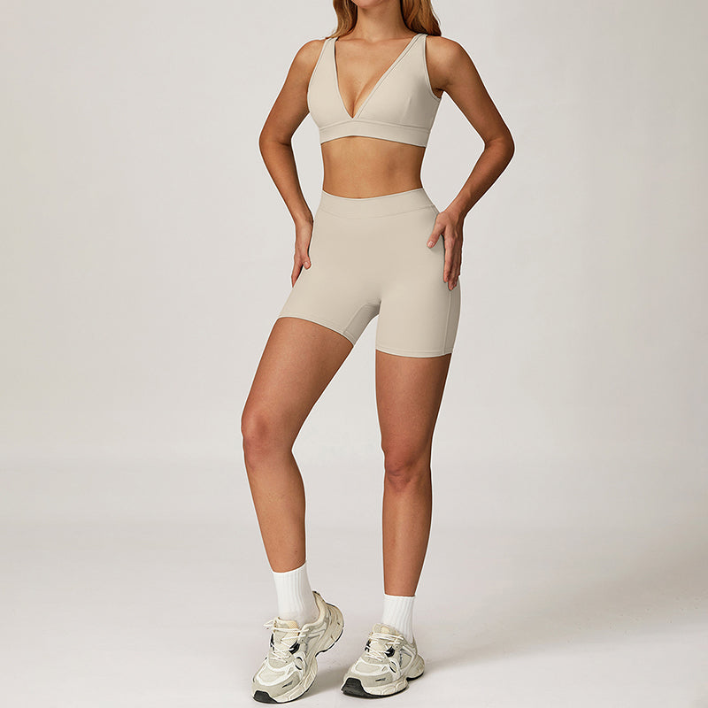 Triangle Cup Sports Bra + Butt-Lifting Shorts 2-Piece Set