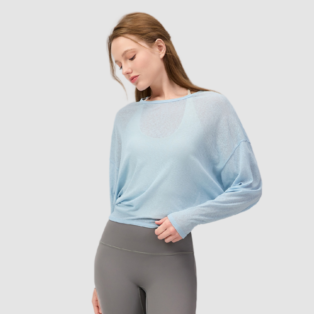 Wholesale Women's Slub-Texture Long-Sleeve Yoga Top – Loose Running Cover-Up