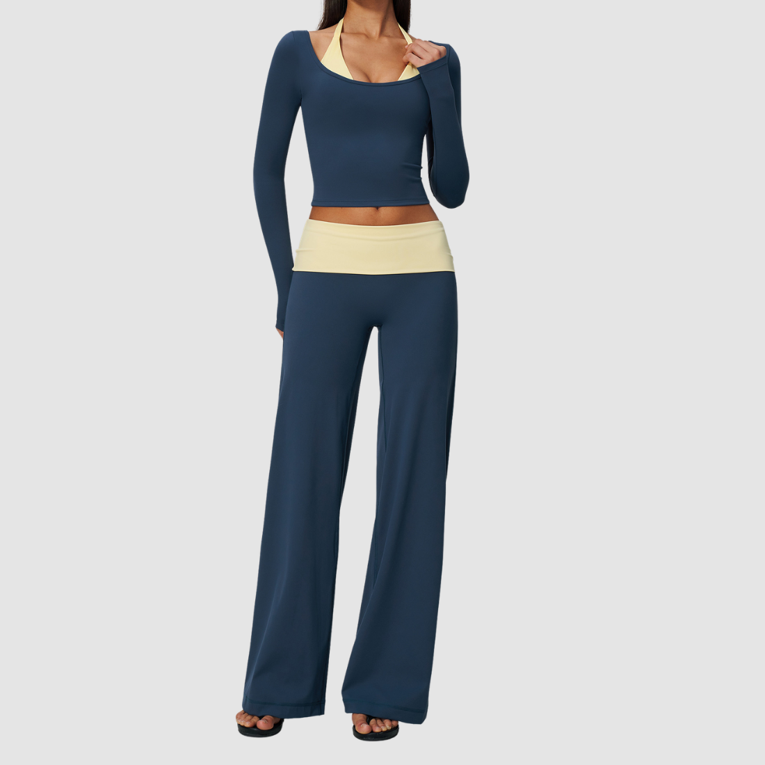 Wholesale Women’s Long-Sleeve Top & Wide-Leg Yoga Pants Set