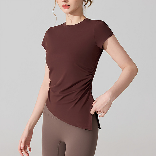 Wholesale Naked-Feel Slit-Hem Short Sleeve Yoga T-Shirt – Slim Fit Sports Top