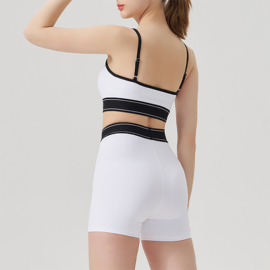 Wholesale color blocked backless vest+high waisted shorts 2-piece Set