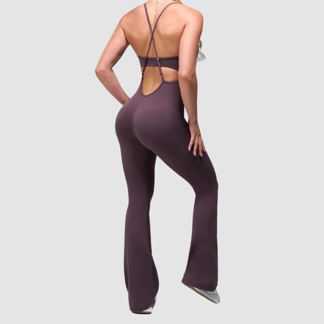 Women's Wholesale Activewear Adjustable Strap Back-Detail Flared-Leg Yoga Jumpsuit
