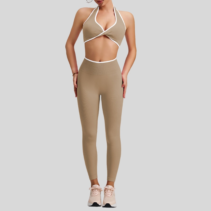 Color-Block Twist Front Bra + Matching Leggings