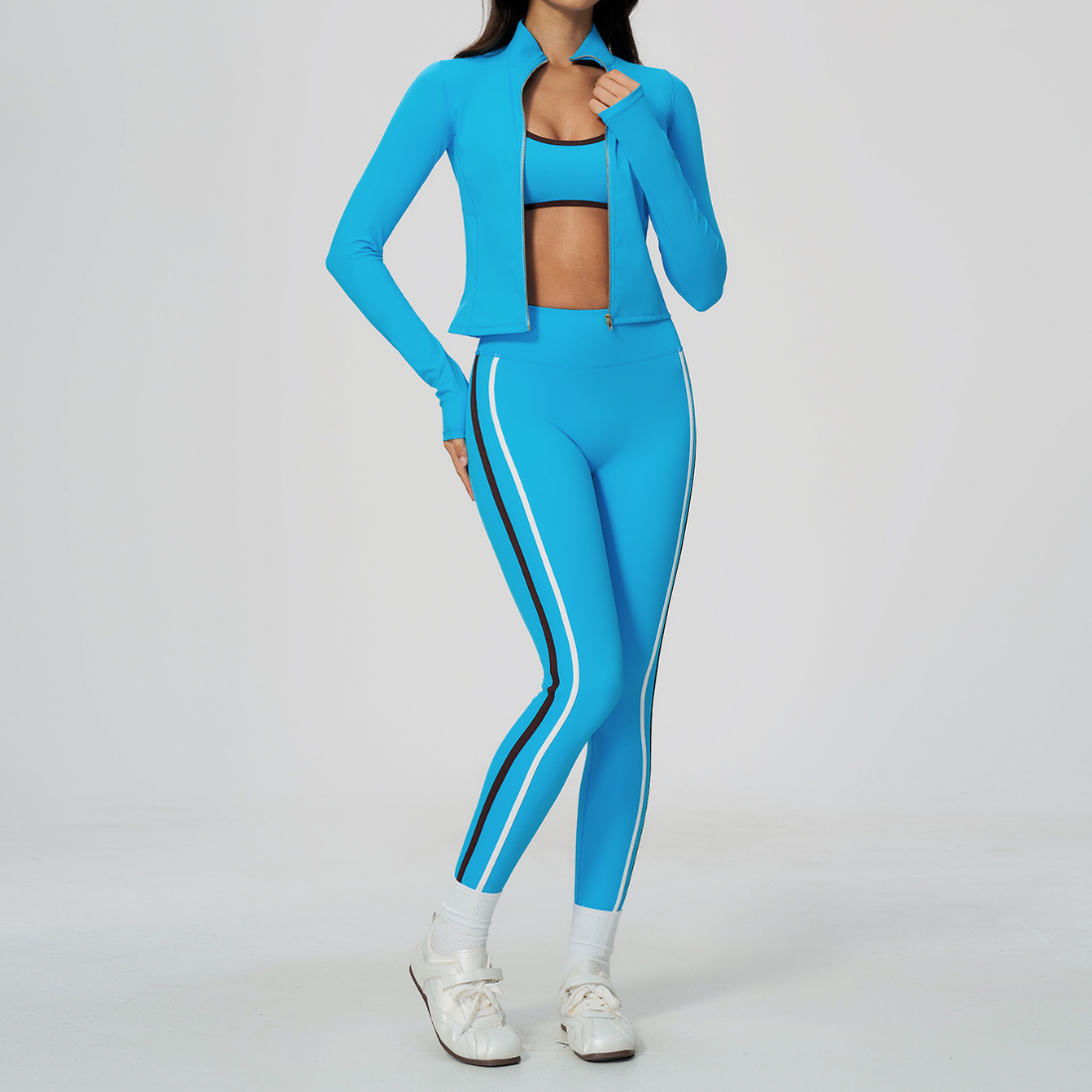 Wholesale Women's Padded Sports Bra, Long Pants & Jacket Yoga Set