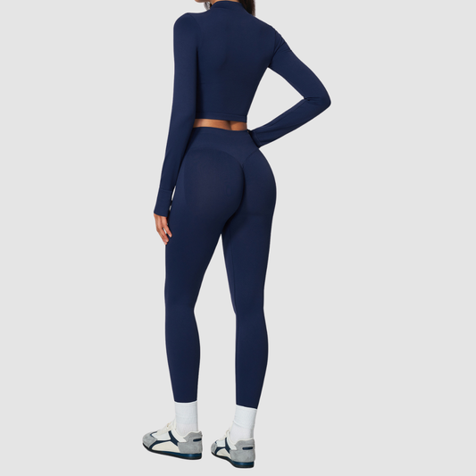 Wholesale Women's Cropped Stand-Collar Jacket & Leggings Yoga Set
