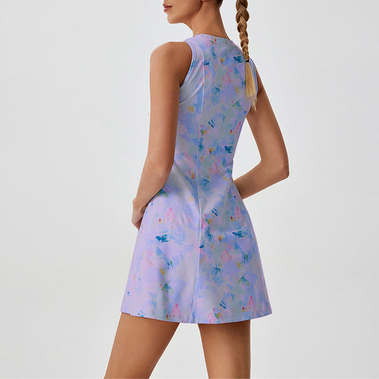 Round neck printed quick drying tennis dress