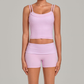 Wholesale Women's Retro Print Double-Strap Yoga Vest+High-waist Shorts Two-Piece Set