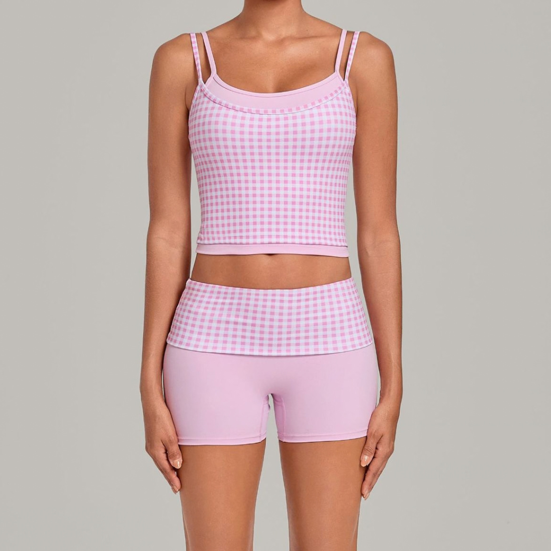 Wholesale Women's Retro Print Double-Strap Yoga Vest+High-waist Shorts Two-Piece Set