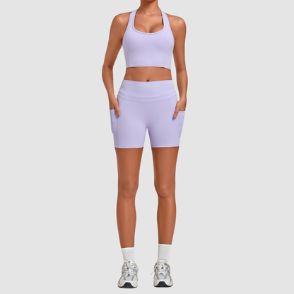 Wholesale Women’s Racerback Sports Bra & High-Waist Biker Shorts Yoga Set
