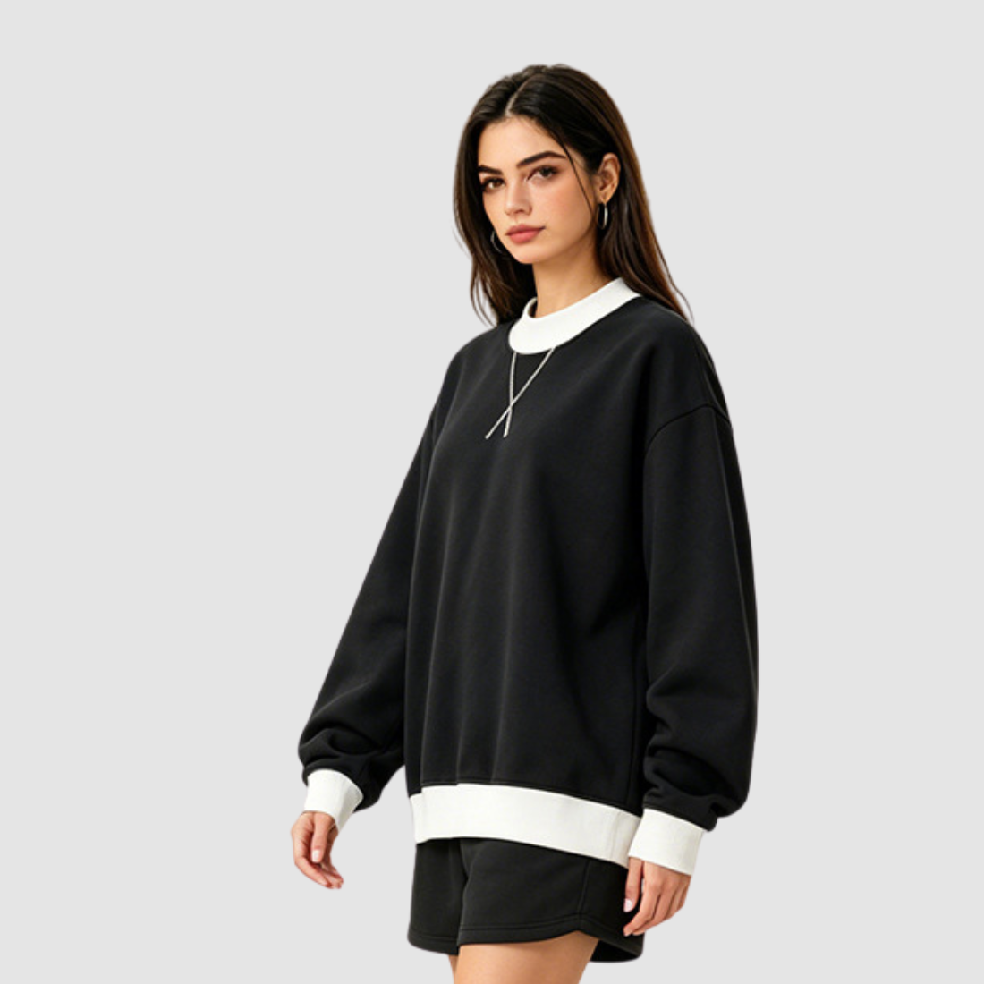 Wholesale Women’s Fleece-Lined Contrast Mock-Neck Sweatshirt
