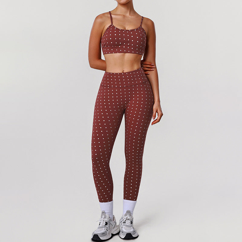 Wholesale women's back cross bra + polka dot leggings activewear set