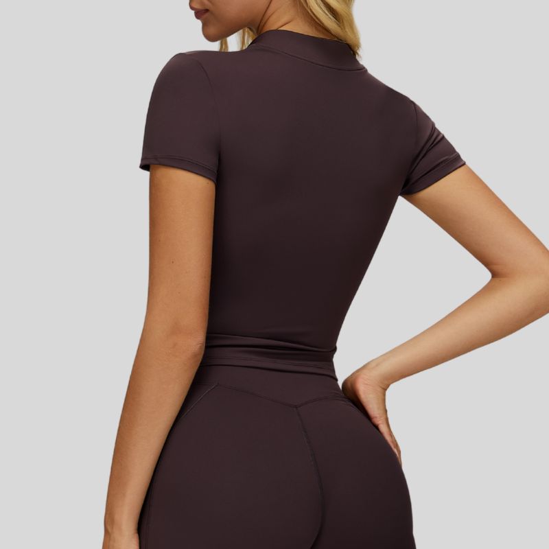 Slim-fit stand-up collar short-sleeved top