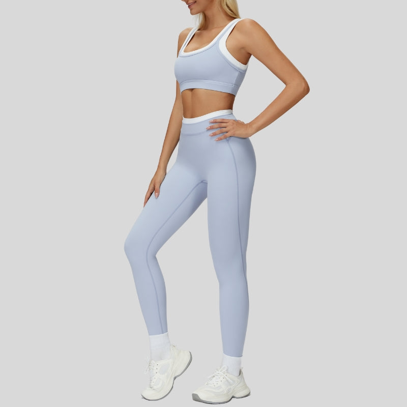 Contrast color sports bra + sports legginggs 2-piece set