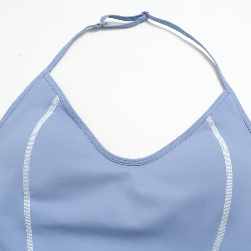 Wholesale Women's Halter V-Neck Color-Block Slim-Fit Sports Bra & Shorts Yoga Set