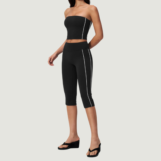 Wholesale Women's Brushed Strapless Tube Top & Mid-Length Leggings Set – Padded Yoga Fitness 2-Piece