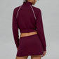 Contrasting stand-up collar coat + contrasting A-line skirt 2 piece set
