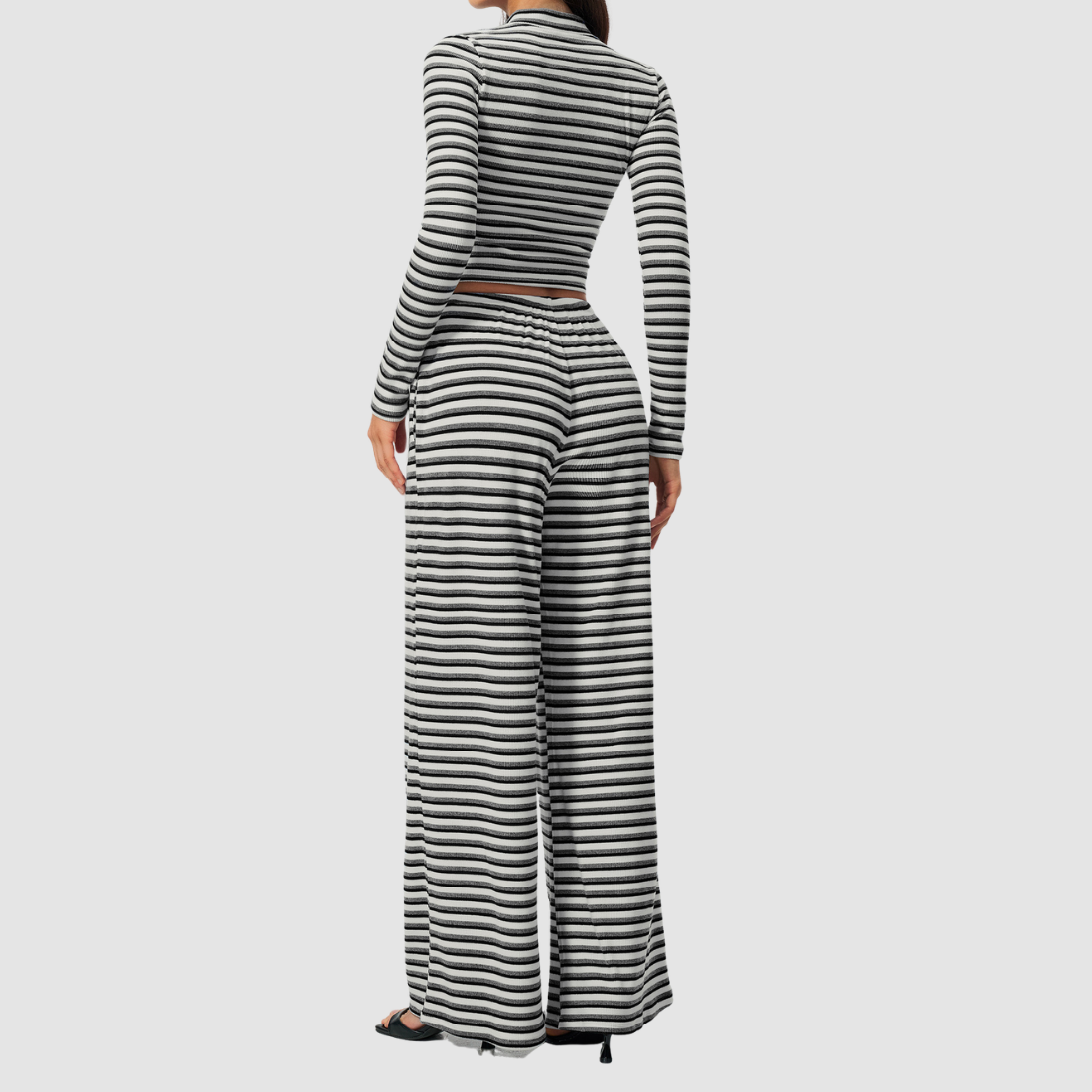 Wholesale Women's Stripe Yoga Bra & Wide-Leg Pants & Jacket 3-Piece Set
