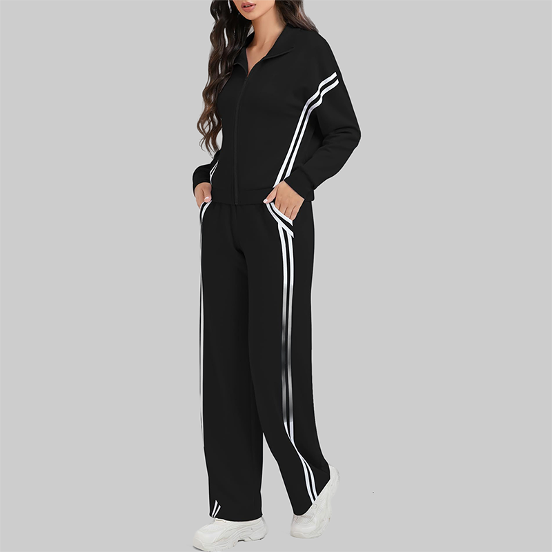 Wholesale Women's Side Stripe Long Sleeve Sweatshirt & Jogger Pants Set