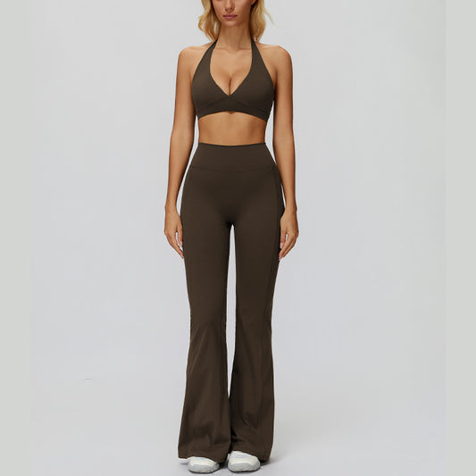 Wholesale Halter sports bra+High waisted flared | Wonderxfans bulk activewear