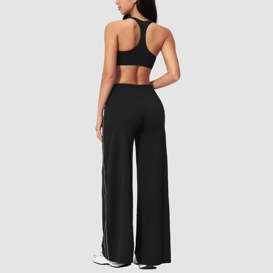 Nude-feel removable padded bra + High-waisted pants set