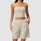 Wholesale Women’s Tube Top & Relaxed Shorts Yoga Set – Moisture-Wicking