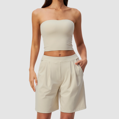 Wholesale Women’s Tube Top & Relaxed Shorts Yoga Set – Moisture-Wicking