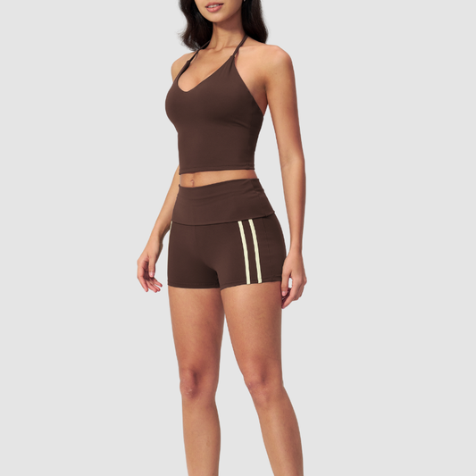 Wholesale Color Block V-Neck Sports vest & Fold-Up Shorts Set