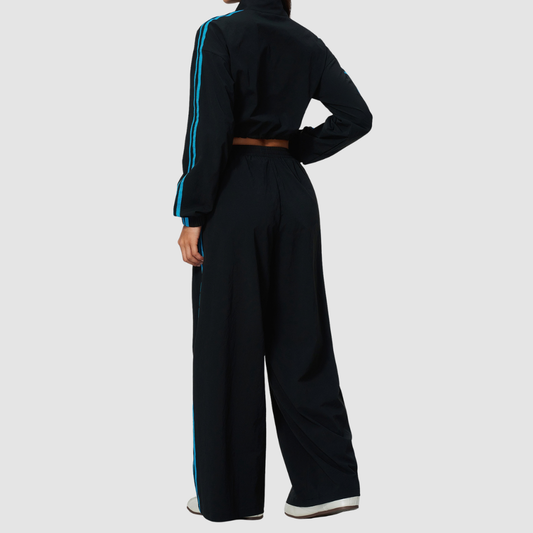 Wholesale Women's Color-Block Stand-Collar Wide-Leg Pants Sports Set