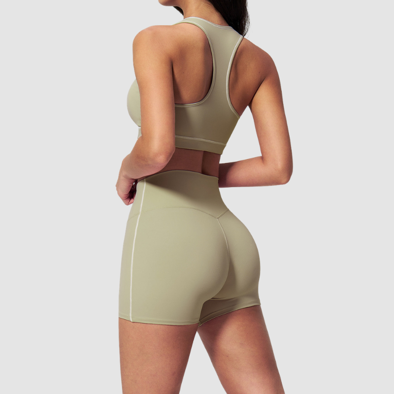 Wholesale Women's Seamless Seam-Detail Sports Bra + High-Waist Shorts Set – Butt-Lifting Yoga Gym Activewear