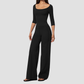 Wholesale Women's Round neck mid sleeve top+Hip lift Wide-Leg Yoga Set