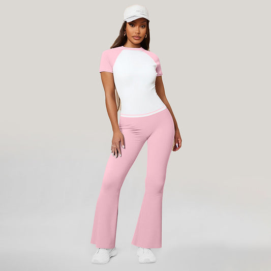Pantalones de pierna de la pierna abalanzada + de manga corta + Set de 3 piezas contrastante de manga corta + banda de 3 piezas