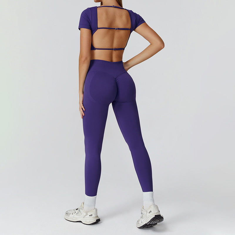 Seamless short sleeve Sports top + High-waisted leggings 2-Piece Set