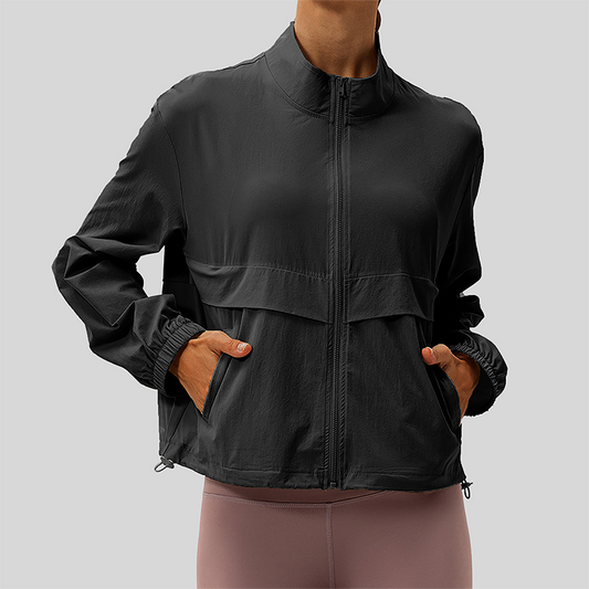 Women's Outdoor Windbreaker Loose Casual Yoga Jacket with Stand Collar